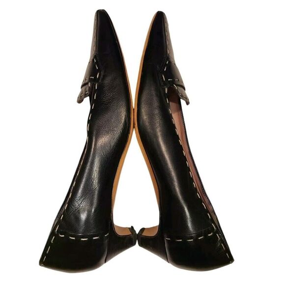 PRADA Ladys Shoes Black Leather Big Stitch Kitten Block Heels Quiet Luxury | 36½ - Picture 4 of 16